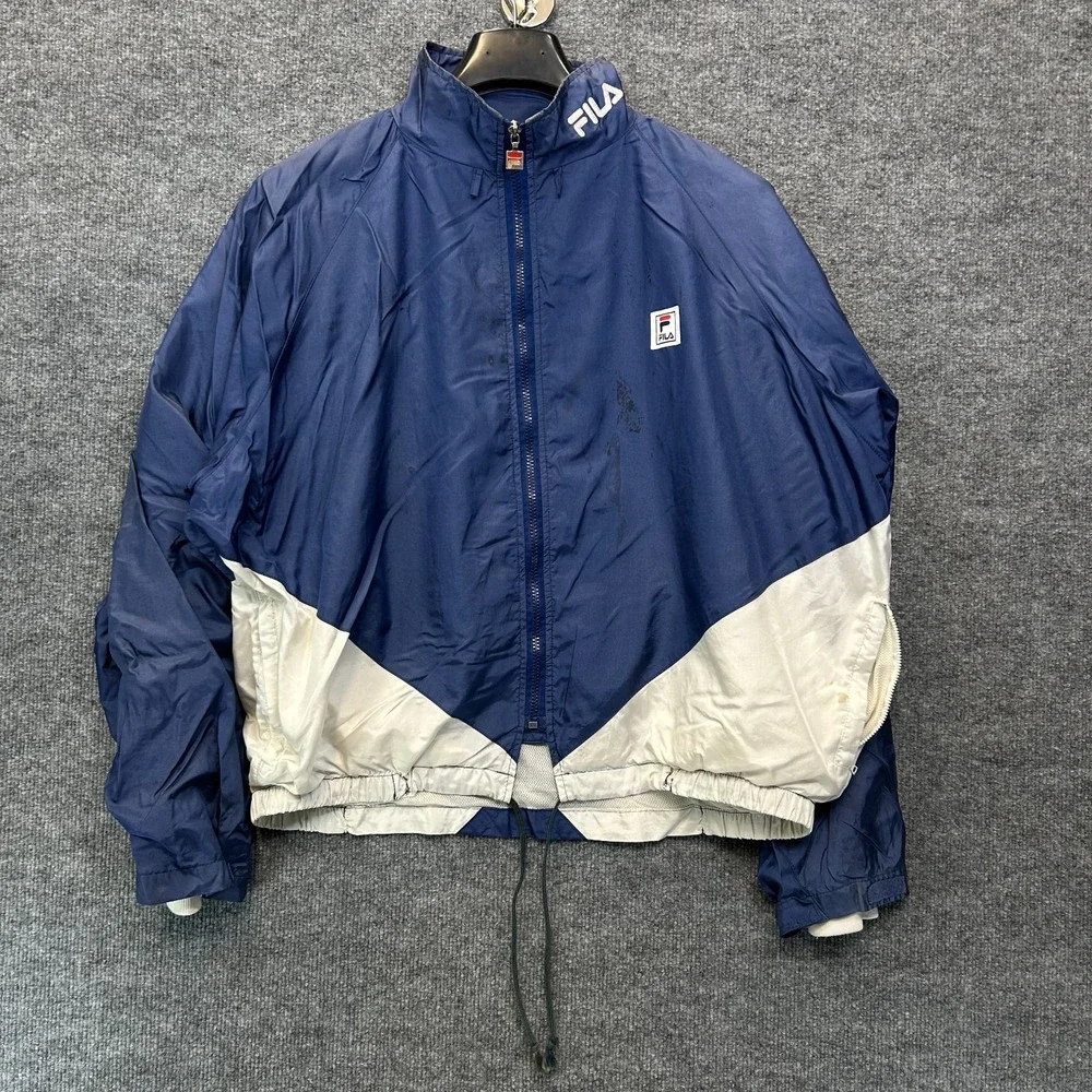 Vintage Fila Windbreaker Jacket Men's Navy White Full Zip USA Made Size Large